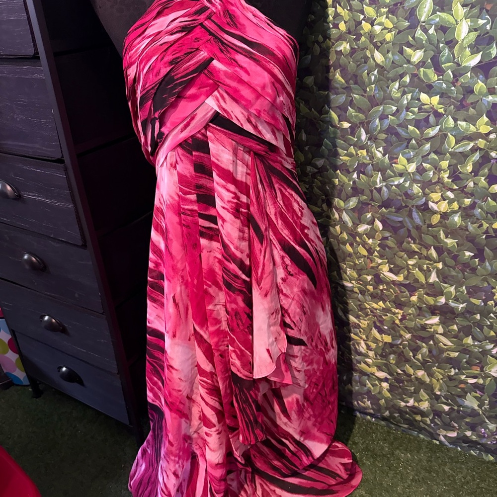 Vibrant Pink and Black Strapless Dress